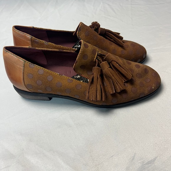 Spring Step L'Artiste Klasik Brown Camel Polka Dot Leather Tassel Loafer Shoes - Picture 1 of 10